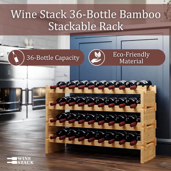 HOMLUX Wine Stack 36 Bottle Bamboo Stackable Rack