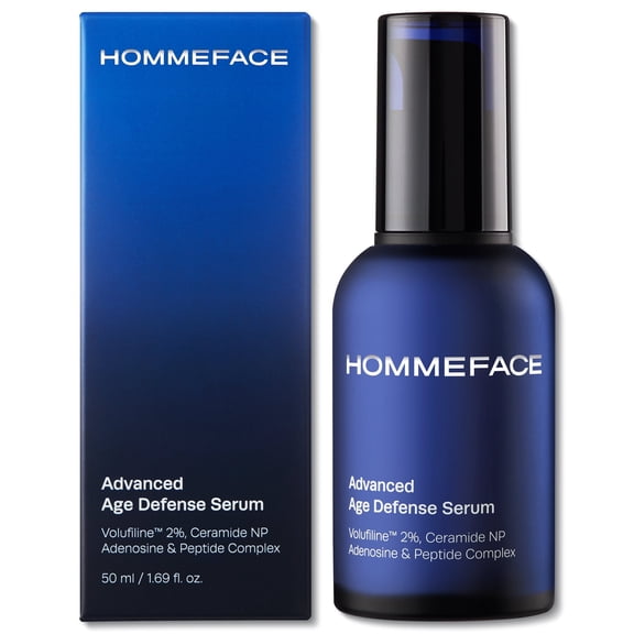 HOMMEFACE Advanced Age Defense Anti-Aging Serum for Men with Volufiline 2% Ceramide Collagen Hyaluronic Acid and Peptides, 1.69 fl oz
