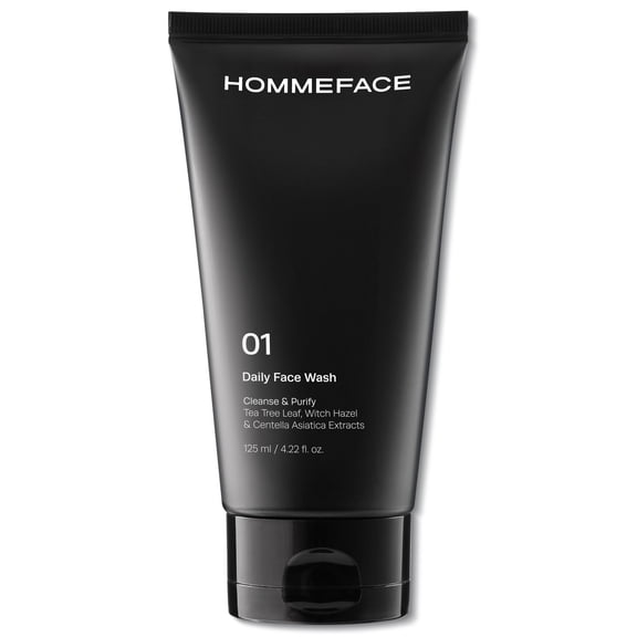HOMMEFACE Daily Face Wash for Men, Gentle Cleanser for Deep Cleansing with Collagen, Witch Hazel & Cica Extracts, Vegan, 4.22 fl oz