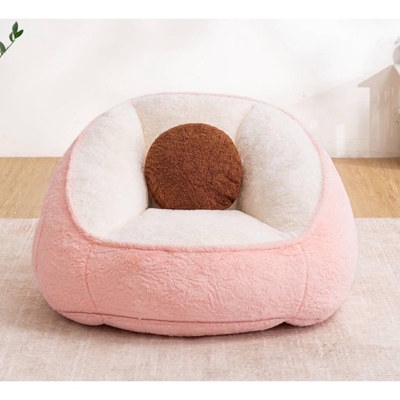 HOMMPA 3FT Bean Bag Chair with Pocket Faux Rabbit Fur Bean Bag for Teens & Kids Comfy Lounge Lazy Floor Sofa Accent Chair for Living Room, Bedroom,Dorm,Peach Pink