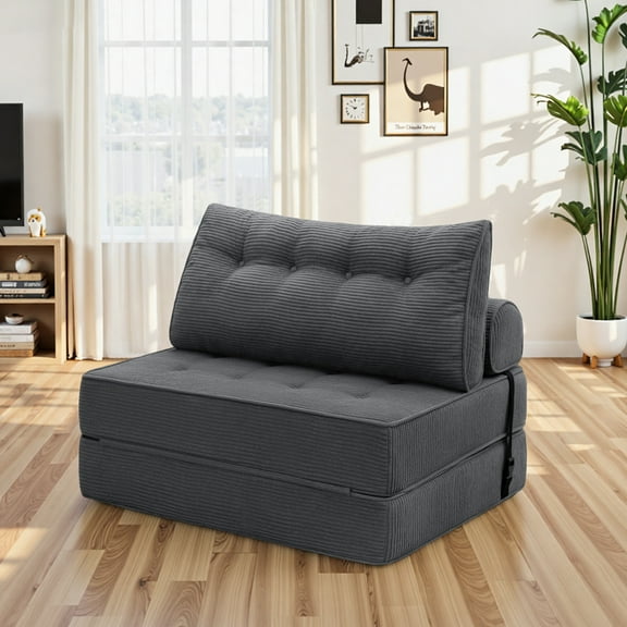 Hommpa Folding Sofa Bed Foldable Couch Bed Convertible Futon Chair with High Density Foam Filling with Pillow, Comfort Chair Bed for Living Room for Holiday Festival, Gray, Twin