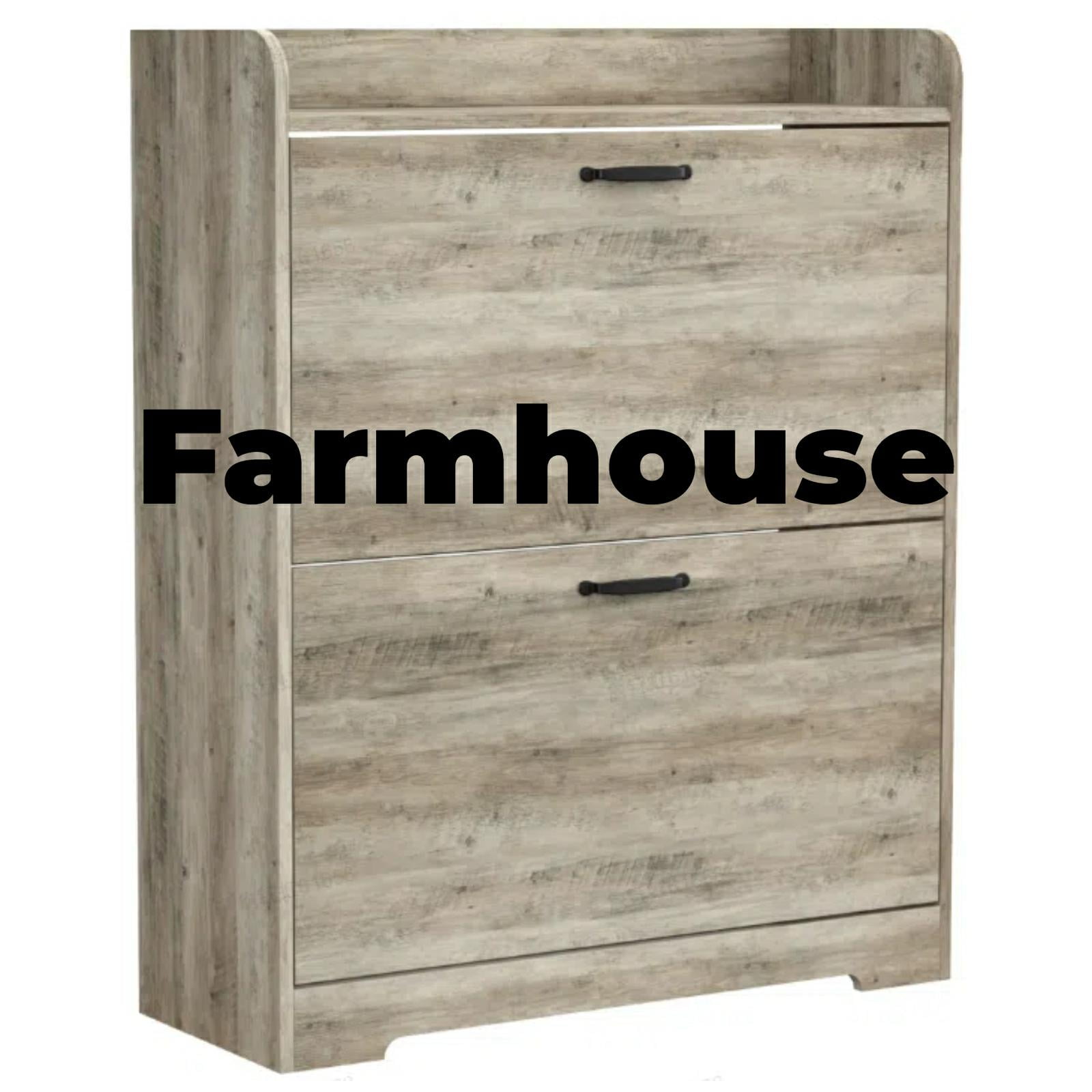 HOMMPA Shoe Storage with 2 Flip Drawers, Farmhouse Wood Shoe