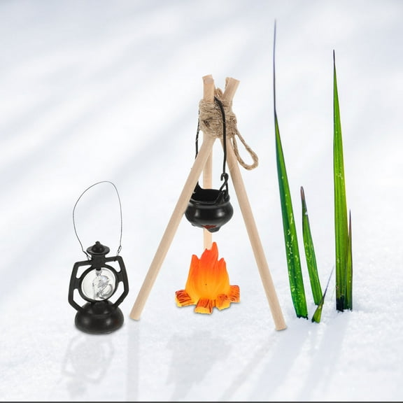 HOMOBABE Miniature Campfire Model Set for Dollhouse Decoration, Fake Fire Collectible, Realistic Flame Accessory