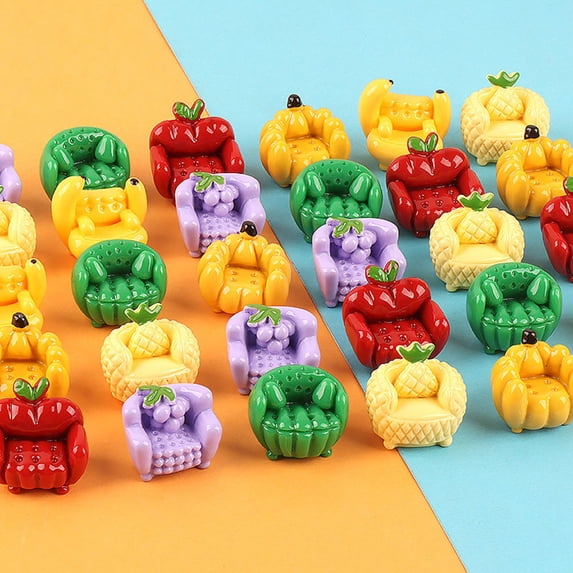 HOMOBABE 15Pcs Mini Resin Figurines Fruit Sofa Adornment Assorted Color For Home Decoration And Photo Props
