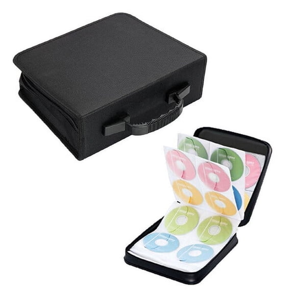 HOMOBABE 1Pack Black Oxford Cloth Disc Storage Wallets for CD/DVD Discs with Zipper Design 12.4x11x4.5in