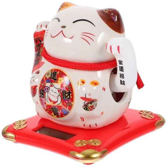 HOMOBABE Cat Figurine Solar Powered Waving Arm Decorative Home and Car Ornament Indoor Use