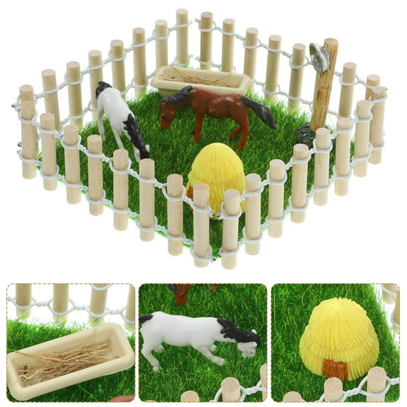 HOMOBABE Miniature Horse Ranch Model Set for Collectors Home Decoration Small Farmhouse Display 9x3.54x0.28 Inches
