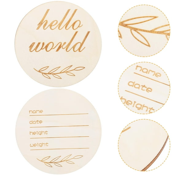 HOMOBABE 2Pcs Brown Baby Announcement Board with Minimalist Design for Baby Growth Milestones 3.93X3.93X0.04in