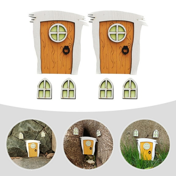 HOMOBABE 2Sets Assorted Color Fairy Doors and Windows Wood Crafts For Autumn And Winter Season