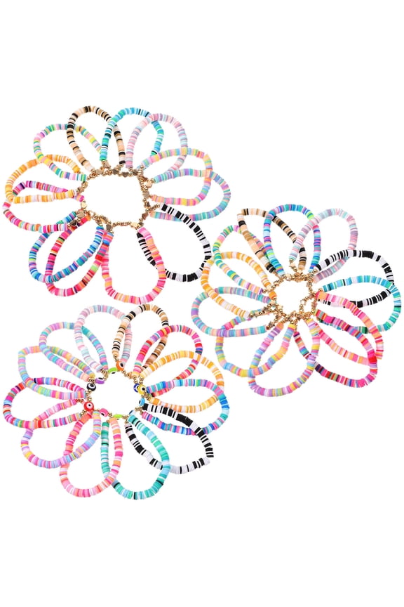 36Pcs Ladies Bracelet Set in Assorted Color for Everyday Use and present Option Polymer Clay Round Beads