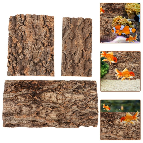 HOMOBABE 3Pcs Reptile Background Bark Brown Tree Bark 7.9X3.9X0.5in For Aquarium