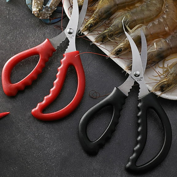 HOMOBABE 3Pcs Stainless Steel Scissors for Seafood Handling Tools Red Curved Shape Non-slip Handle 15x10x1in