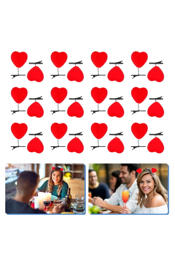 40Pcs Red Heart Hair Clips Classic Heart Shape Valentine Day Photo Props