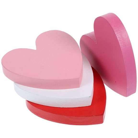 HOMOBABE 4Pcs Wooden Heart Blocks Heart Shaped Cutouts for Valentine Day and Wedding Party Pink 10x10x0.6in