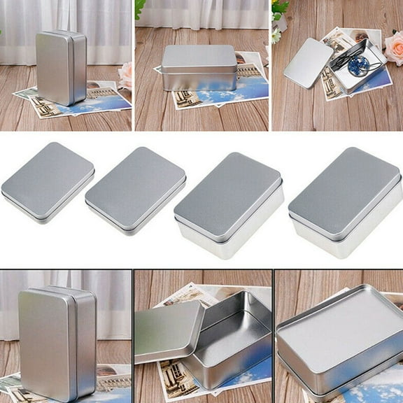 HOMOBABE 6Pcs Tinplate Storage Bin for Small Items Container Rectangular Shape Silver Finish
