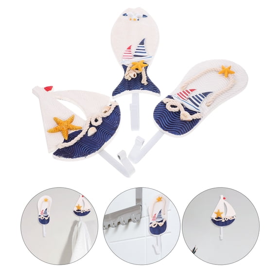 HOMOBABE 6Set Nautical Wall Hooks Coastal Style Wooden And Iron Organizing Hook For Bedroom Balcony 9.4X3.1X1.8In