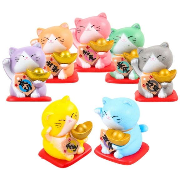 HOMOBABE 7Pcs Resin Mini Figures Wear-Resistant Miniature Cat Figurines for Micro Landscape Collectible Item