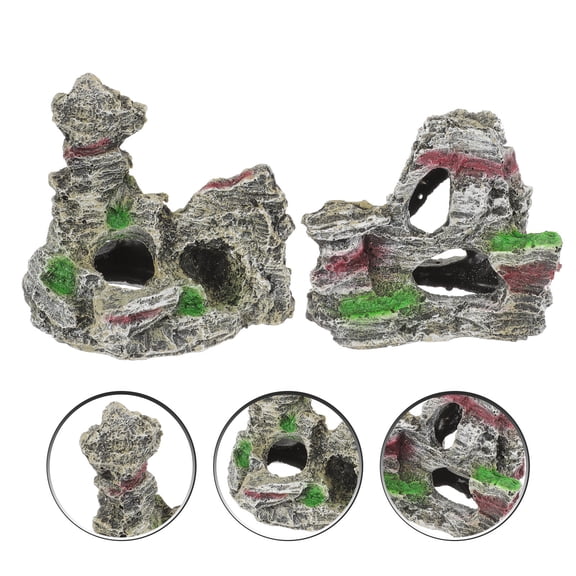 HOMOBABE Aquarium Fish Habitat Enhancement Mossy Small Mountain Model Cave Decor 2Pcs 4.52X3.93In