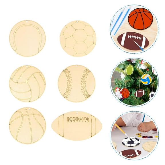 HOMOBABE Khaki Sports Ball Wooden Cutouts 42Pcs Jute Rope For Diy Ornaments Children