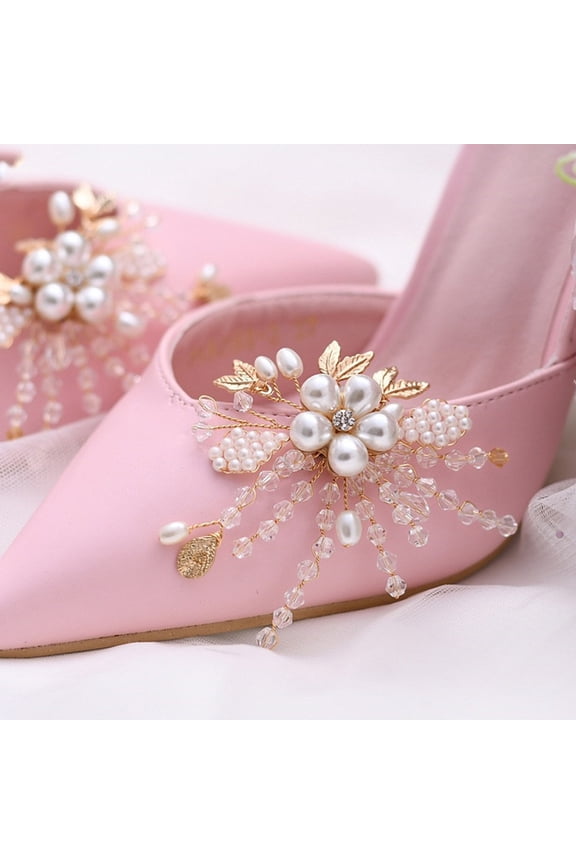 1 Pair Beige Imitation Shoe Embellishments Metal Accessories 7x6cm for Shoes and Crafts