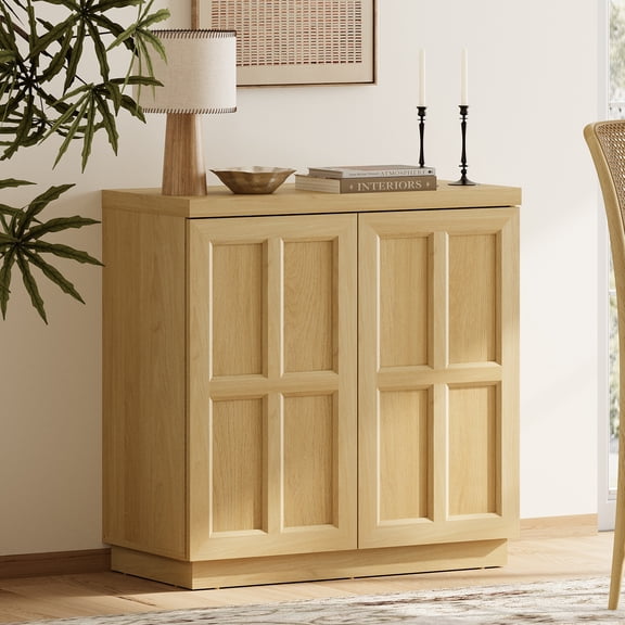HOMOOI 31.5" Sideboard Buffet Cabinet with Cabinets and Adjustable Shelves,Boho Heavy-Duty Wood Coffee Bar Cabinet,Modern Console Table for Kitchen, Dining Room, Living Room,Oak