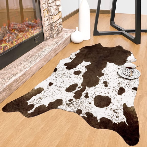 HOMORE Cowhide Rug, Cute Cow Print Rug for Living Room Faux Cow Hide Animal Print Carpet for Bedroom Office Table,2.3'x 3.6',Brown