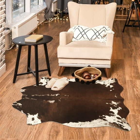 HOMORE Cowhide Rug, Cute Cow Print Rug for Living Room Faux Cow Hide Animal Print Carpet for Bedroom Office Table,2.3'x3.6',Brown