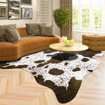 HOMORE Cowhide Rug, Cute Cow Print Rug for Living Room Faux Cow Hide Animal Print Carpet for Bedroom Office Table,4.6'x 5.2',Brown