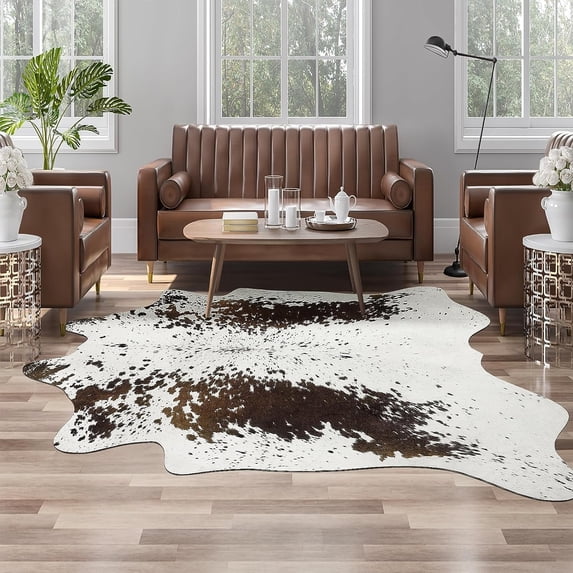 HOMORE Cowhide Rug, Cute Cow Print Rug for Living Room Faux Cow Hide Animal Print Carpet for Bedroom Office Table,5.2'x6.2',White