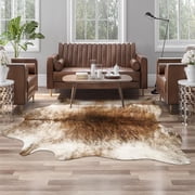 HOMORE Cowhide Rug, Cute Cow Print Rug for Living Room Faux Cow Hide Animal Print Carpet for Bedroom Office Table,5.2'x6.2',Yellow
