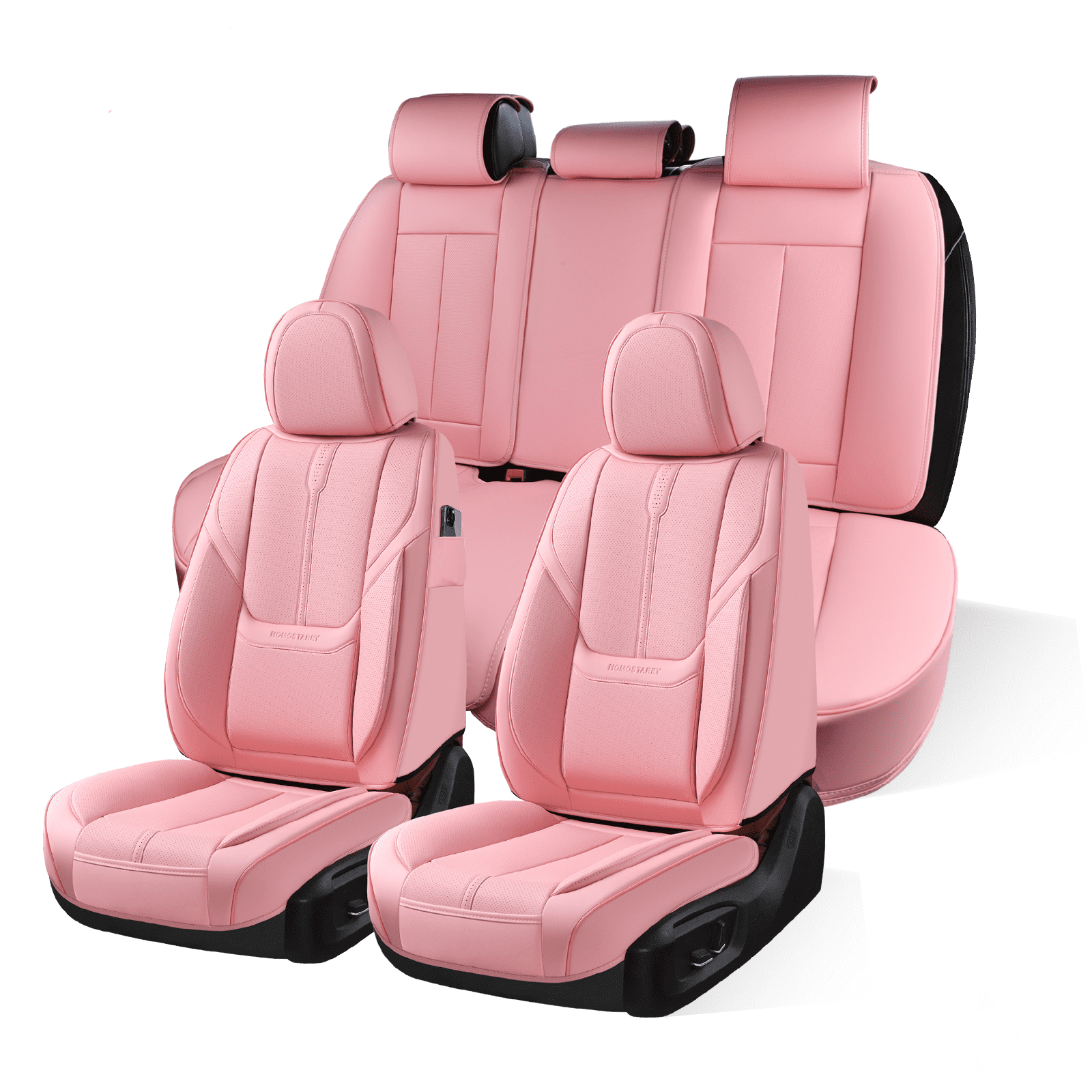HOMOSTARRY Pink Car Seat Cover Full Set, Leather Seat Covers for