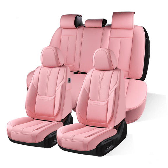 HOMOSTARRY Pink Car Seat Cover Full Set, Leather Seat Covers for Car Waterproof Car Seat Protector Airbag Compatible, Leatherette Vehicles Cushion Universal Fit for Most S