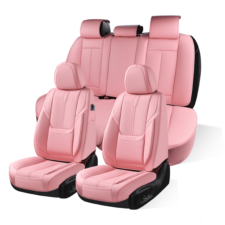 HOMOSTARRY Pink Car Seat Cover Full Set, Leather Seat Covers for
