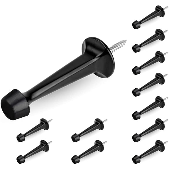 HOMOTEK 12 Pack Heavy Duty Solid Rigid Door Stop with Soft Rubber Tip, Zinc Die Cast Stopper Protect Wall & Door, Black