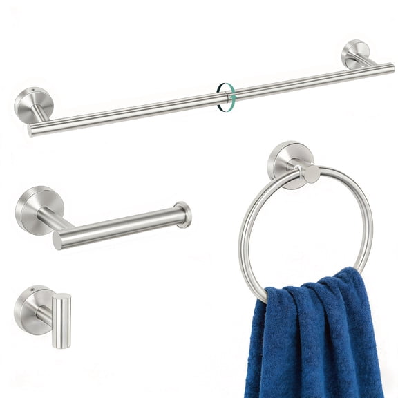 MUNEK 4 pieces bathroom accessories hardware set, 24 inch towel bar, towel ring, robe hook, toilet paper holder, stainless steel rack kit wall mounted, brushed stainless steel
