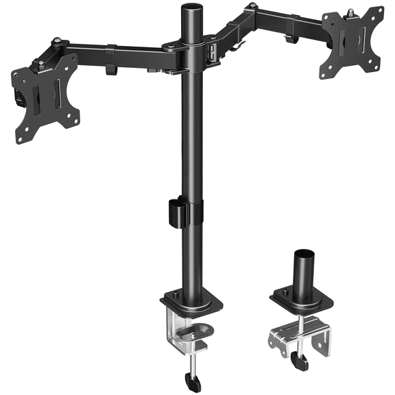 HOMOUNT Dual Monitor Desk Mount  for 17- 32 inch, Adjustable Dual Monitor Arm for 2 LCD Screens, Monitor Stand with C-Clamp and Grommet Base, up to 17.6lbs