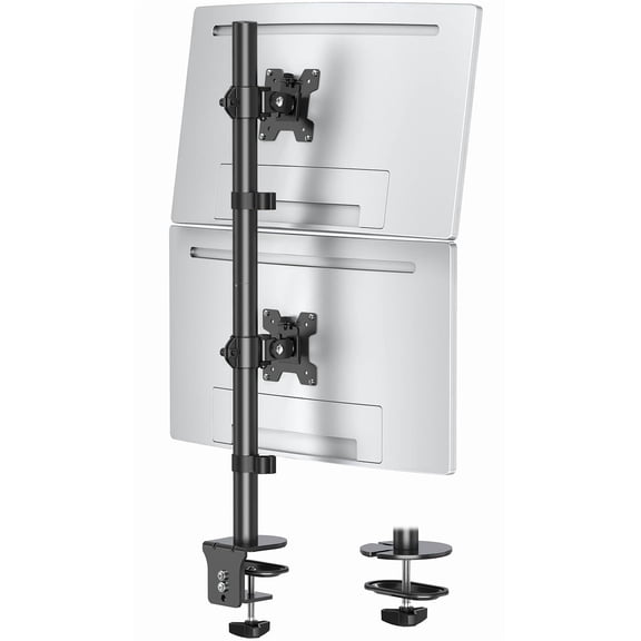 HOMOUNT Dual Monitor Stand, Vertical Monitor Desk Mount for 2 Max 32 inch Stack Screen Monitors, Height Adjustable, Swivel, Tilt, up to 17.6lbs