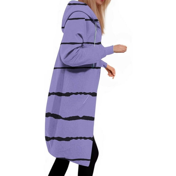 HOMOY Longline Hoodie for Women Zip Up Jacket Coat Long Sleeve Hooded Long Jackets Casual Fall Winter Warm Loose Fit Hoodie Blanket Plain Oversized Hooded Sweatshirt Purple S