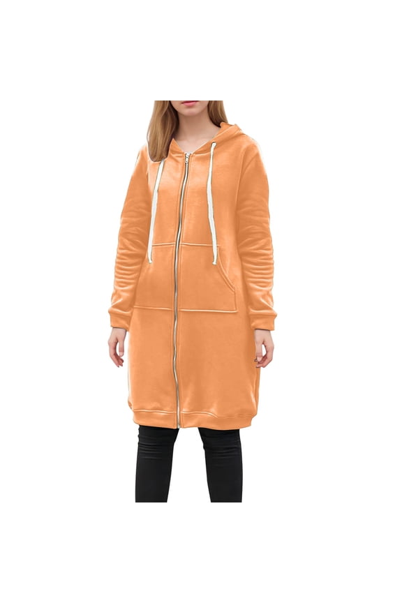 Longline Hoodie for Women Zip Up Jacket Coat Long Sleeve Hooded Long Jackets Casual Fall Winter Warm Loose Fit Hoodie Blanket Plain Oversized Hooded Sweatshirt Beige L