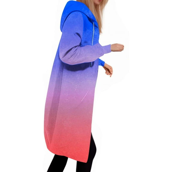 HOMOY Longline Hoodie for Women Zip Up Jacket Coat Long Sleeve Hooded Long Jackets Casual Fall Winter Warm Loose Fit Hoodie Blanket Plain Oversized Hooded Sweatshirt Blue XXL