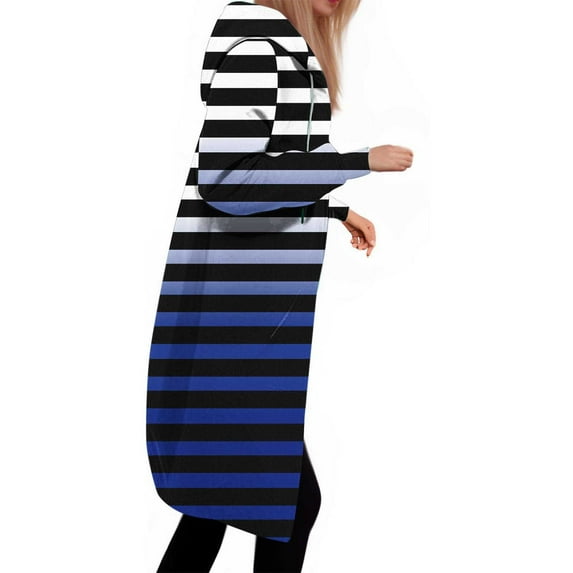 HOMOY Longline Hoodie for Women Zip Up Jacket Coat Long Sleeve Hooded Long Jackets Casual Fall Winter Warm Loose Fit Hoodie Blanket Plain Oversized Hooded Sweatshirt Blue XXL