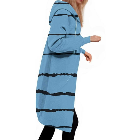 HOMOY Longline Hoodie for Women Zip Up Jacket Coat Long Sleeve Hooded Long Jackets Casual Fall Winter Warm Loose Fit Hoodie Blanket Plain Oversized Hooded Sweatshirt Blue XL