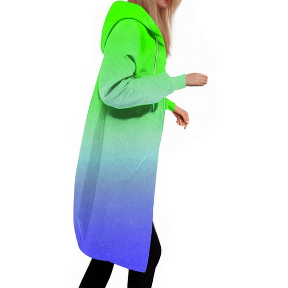 HOMOY Longline Hoodie for Women Zip Up Jacket Coat Long Sleeve Hooded Long Jackets Casual Fall Winter Warm Loose Fit Hoodie Blanket Plain Oversized Hooded Sweatshirt Green M