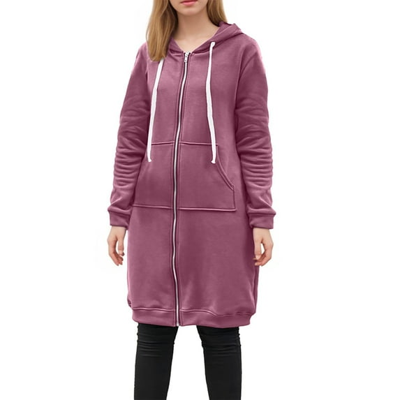 HOMOY Longline Hoodie for Women Zip Up Jacket Coat Long Sleeve Hooded Long Jackets Casual Fall Winter Warm Loose Fit Hoodie Blanket Plain Oversized Hooded Sweatshirt Pink L