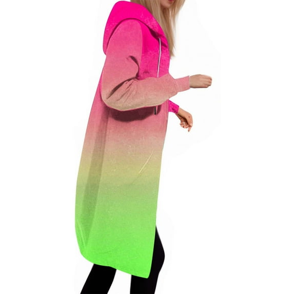 HOMOY Longline Hoodie for Women Zip Up Jacket Coat Long Sleeve Hooded Long Jackets Casual Fall Winter Warm Loose Fit Hoodie Blanket Plain Oversized Hooded Sweatshirt Pink M