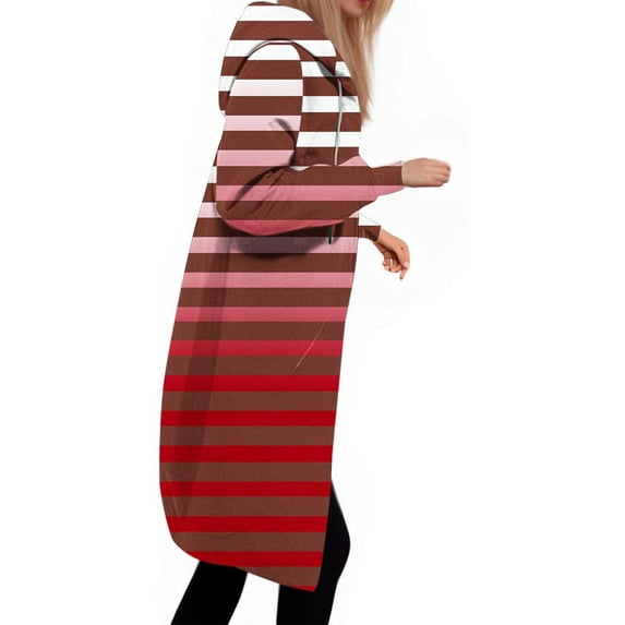 HOMOY Longline Hoodie for Women Zip Up Jacket Coat Long Sleeve Hooded Long Jackets Casual Fall Winter Warm Loose Fit Hoodie Blanket Plain Oversized Hooded Sweatshirt Red XL