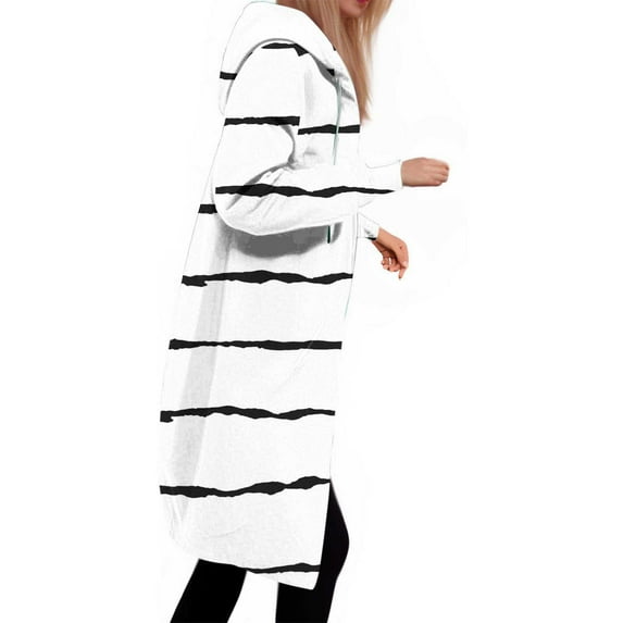 HOMOY Longline Hoodie for Women Zip Up Jacket Coat Long Sleeve Hooded Long Jackets Casual Fall Winter Warm Loose Fit Hoodie Blanket Plain Oversized Hooded Sweatshirt White XXL