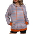 thumbnail image 1 of HOMOY Oversized Hoodie Women Striped Long Sleeve Sweatshirts Casual Pullover Tops with Kangaroo Pockets and Drawstring Fashion Sweatshirt Loose Lightweight Hoodies Orange M, 1 of 7