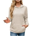 HOMOY Women Hoodies Hooded Sweatshirts Knitted Strip Long Sleeve