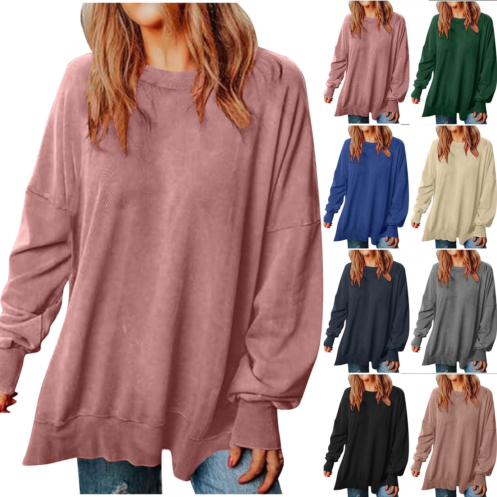 Fashion Loose Plain Round Neck Long Sleeve Sweater